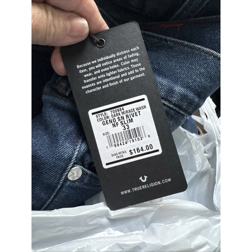 True Religion Geno Relaxed Slim Jeans Mens 36x32 Mirage Wash NWT $164